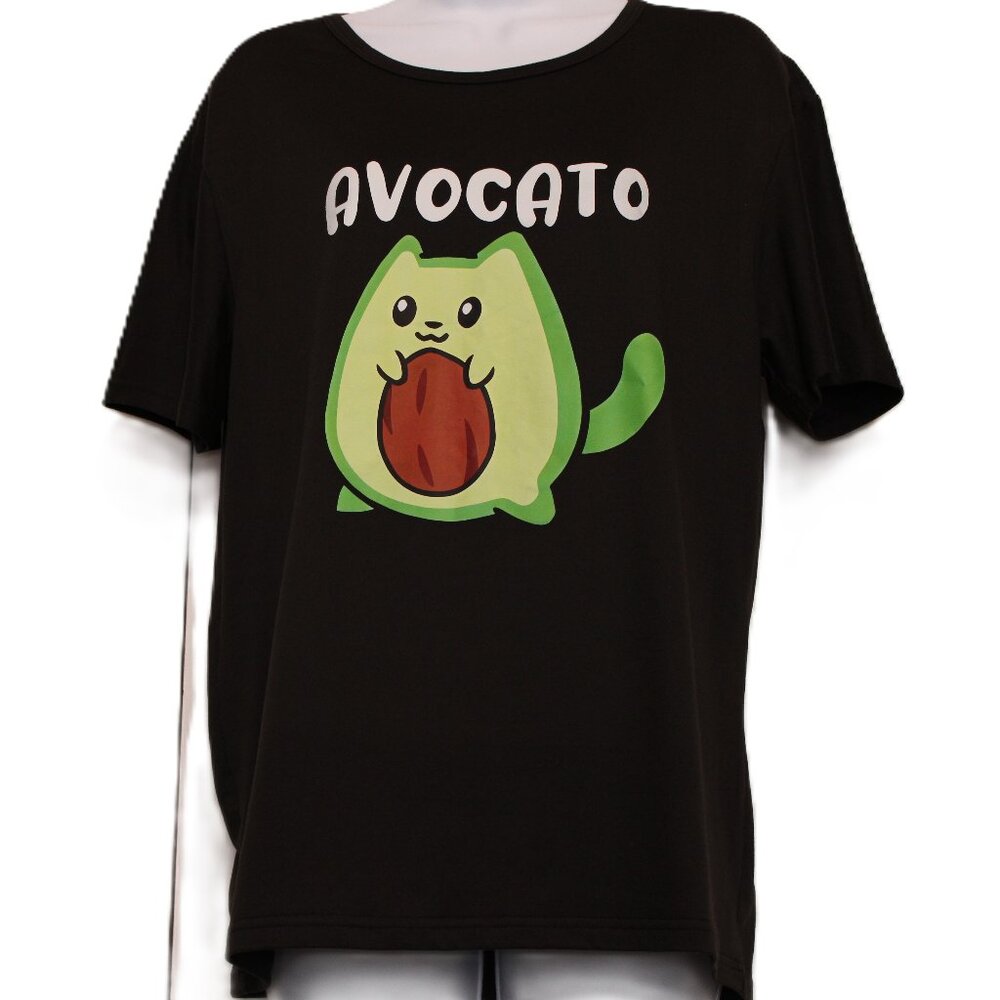 Kawaii-vibe Foody Casual Avocato Graphic Black T-shirt Women's M